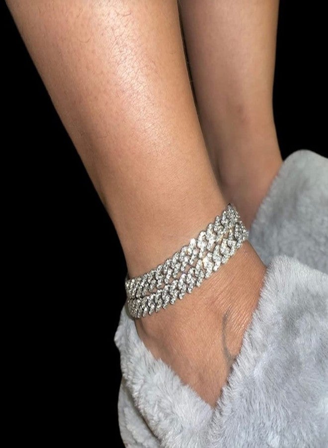 BLBLJERY 9mm Cuban Link Anklets for Women Plus Size Large Ankle Bracelets Gold Silver Rhinestone Diamond Bling Anklets Women 9inch - Image 3